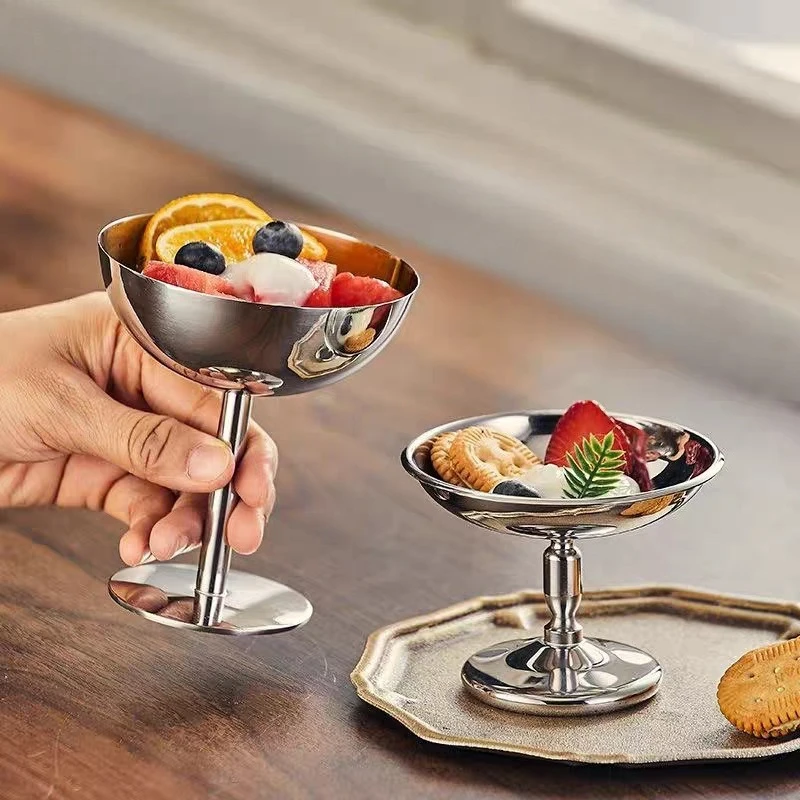 

304 Stainless Steel Goblet Ice Cream Cup Bar Dessert Pudding Fruit Salad Bowl Sorbet Pudding Cups Tableware for Hotel Restaurant