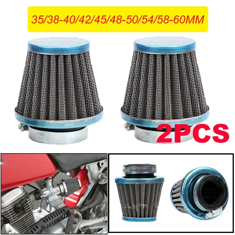 2PCS Universal 35/38-40/42/45/48-50/54/58-60mm Motorcycle Mushroom Head Air Filter Clamp Air Intake Filter Cleaner Straight Head