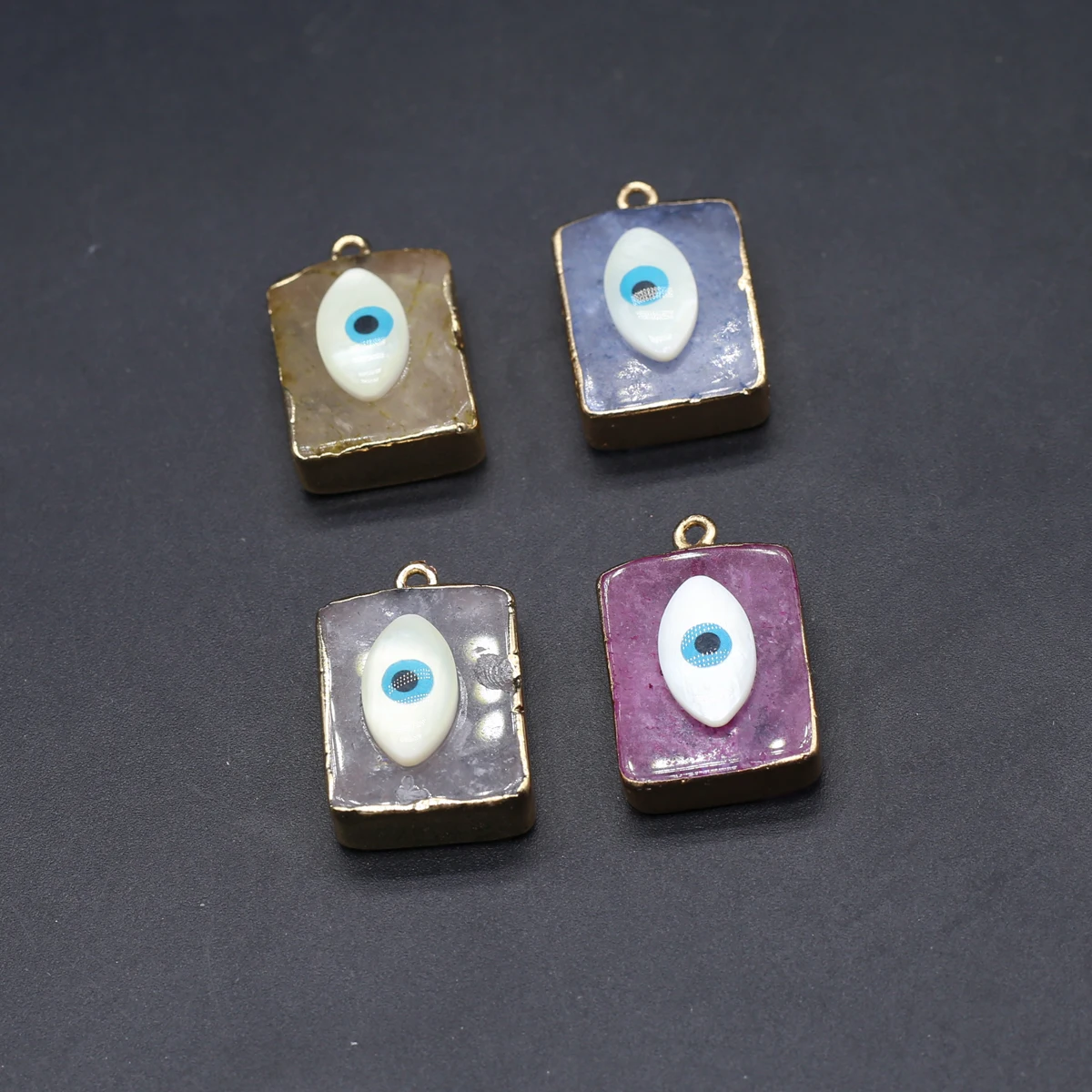 6PCS Random Natural White Stone Add Color Devil's Eye Rectangle Pendant Jewelry Making DIY Necklace Earrings Accessories Gift