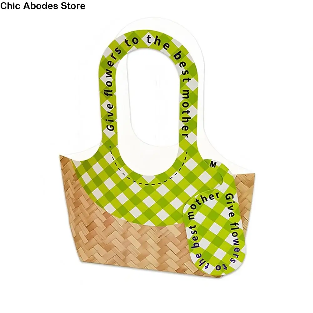 

5pcs Hand-held Imitation Bamboo Tote Bag Woven Design Romantic Flower Packaging Bag Reusable Handmade Gift Bag Gift Giving