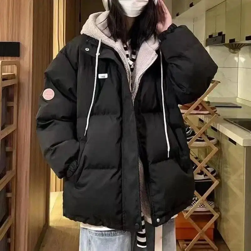 

Korean Style Women's Thickened Lamb Fur Jacket Loose Winter Coat Padded Outerwear Fake Two-Piece Durable Cotton Down Vest