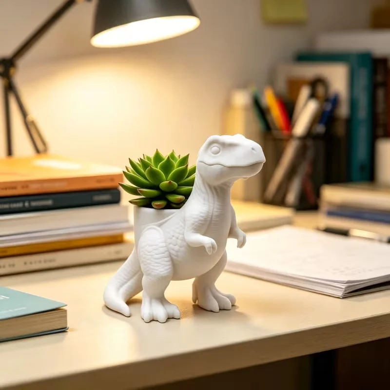 Mini Resin Dino Flower Pot, Cute Desktop Bonsai Pot T-Rex Dinosaur Succulent Planter Tabletop Decorative Plant Holder