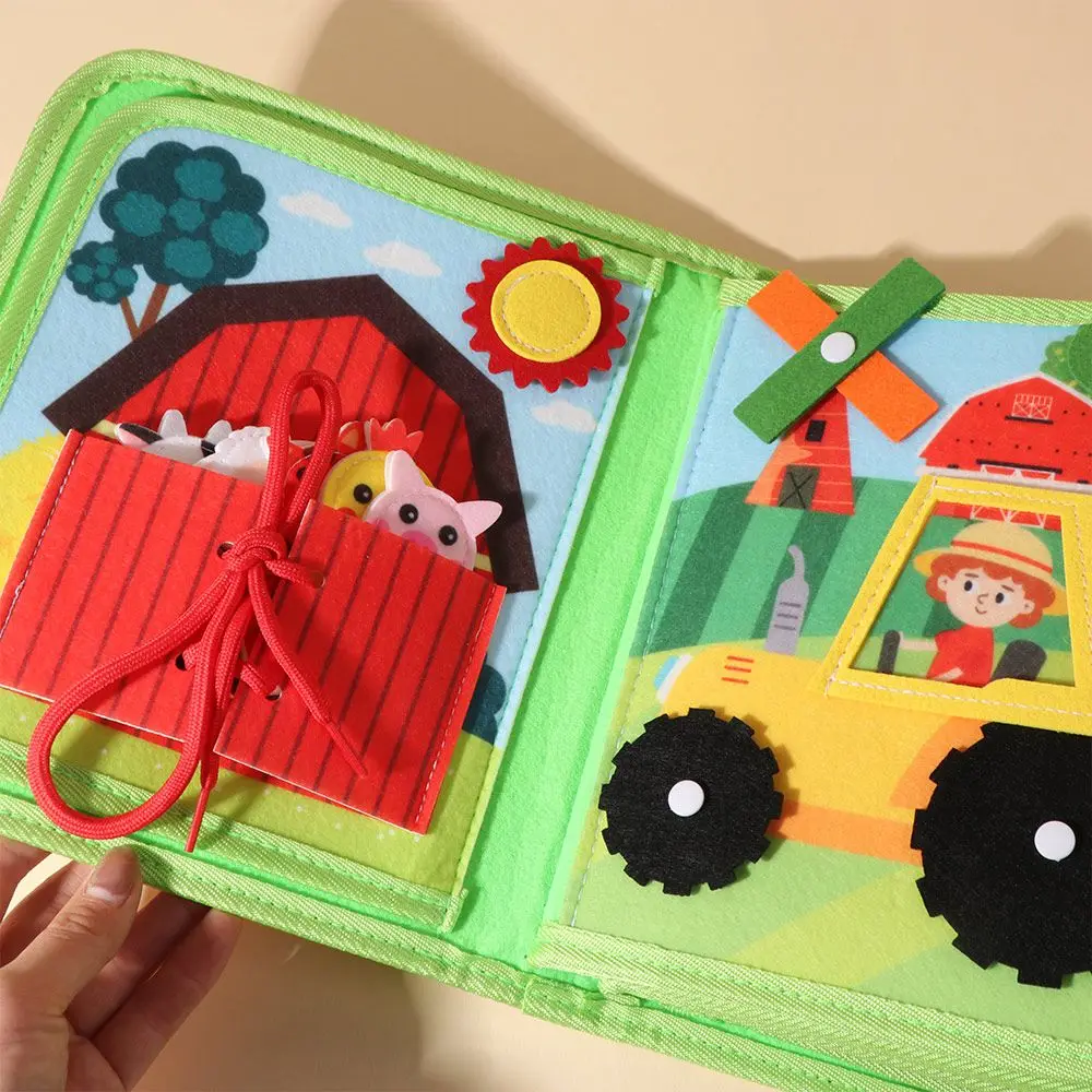 

Cartoon Farm Busy Board Life Skills Chemical Fiber Felt 3D Quiet Activity Book Cute Stereoscopic Farm Animal Story Busy Book