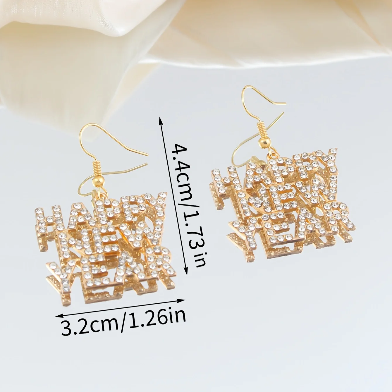 عبر الحدود الحد الأدنى أزياء معدنية مطعمة مكعب زركونيا سنة جديدة سعيدة رسالة السنة الجديدة الأقراط #4