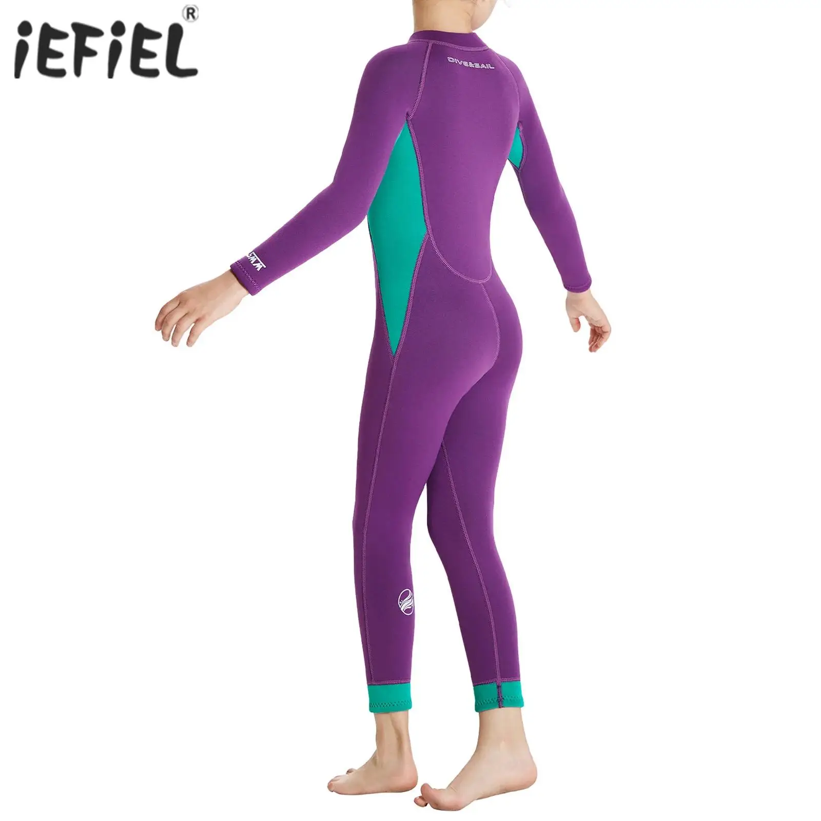 

Kids Girls 2.5mm Neoprene Wetsuit Jumpsuit Stand Collar Long Sleeve Color Block Bodysuit for Snorkeling Surfing Thermal Swimwear