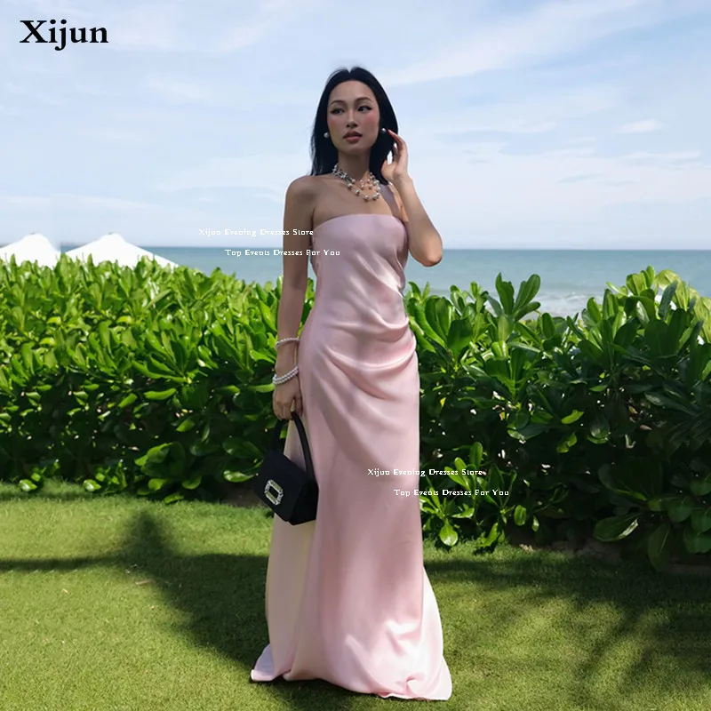 Xijun Pink Straoless Evening Dresses Cape Sleeves Sexy Pleated Prom Dresses Saudi Arabic Formal Prom Gowns Customized