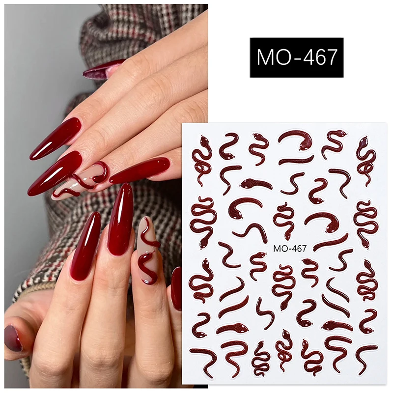 Rood Zwart Roze Relief Snake Lijm Nail Art Decoratie Sticker Hoge kwaliteit Nieuwe Sliders Voor Nagels DIY Manicure Decal Accessoire