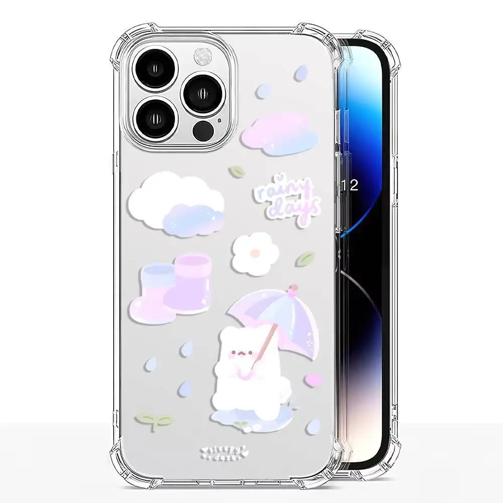 لطيف الحب الأبيض الدب أيام ممطرة جراب هاتف آيفون 17 16 15 14 13 12 11 برو ماكس زائد الهواء لينة واضح غطاء من البولي يوريثان الحراري #4
