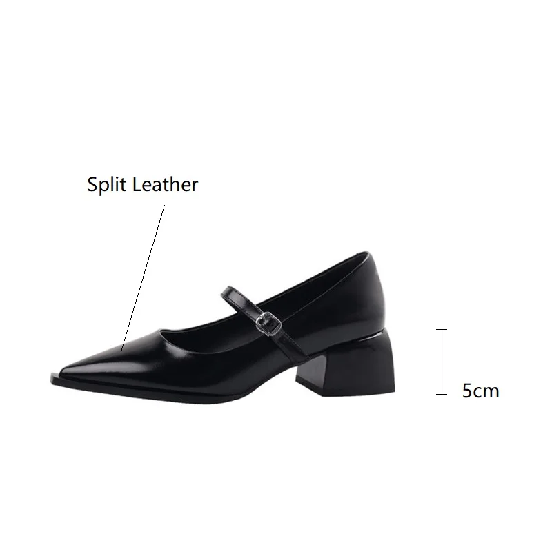 New Spring Split Leather Women Shoes Pointed Toe Women Pumps Fashion Retro Mary Jane Shoes for Women High Heels Ladies Shoes