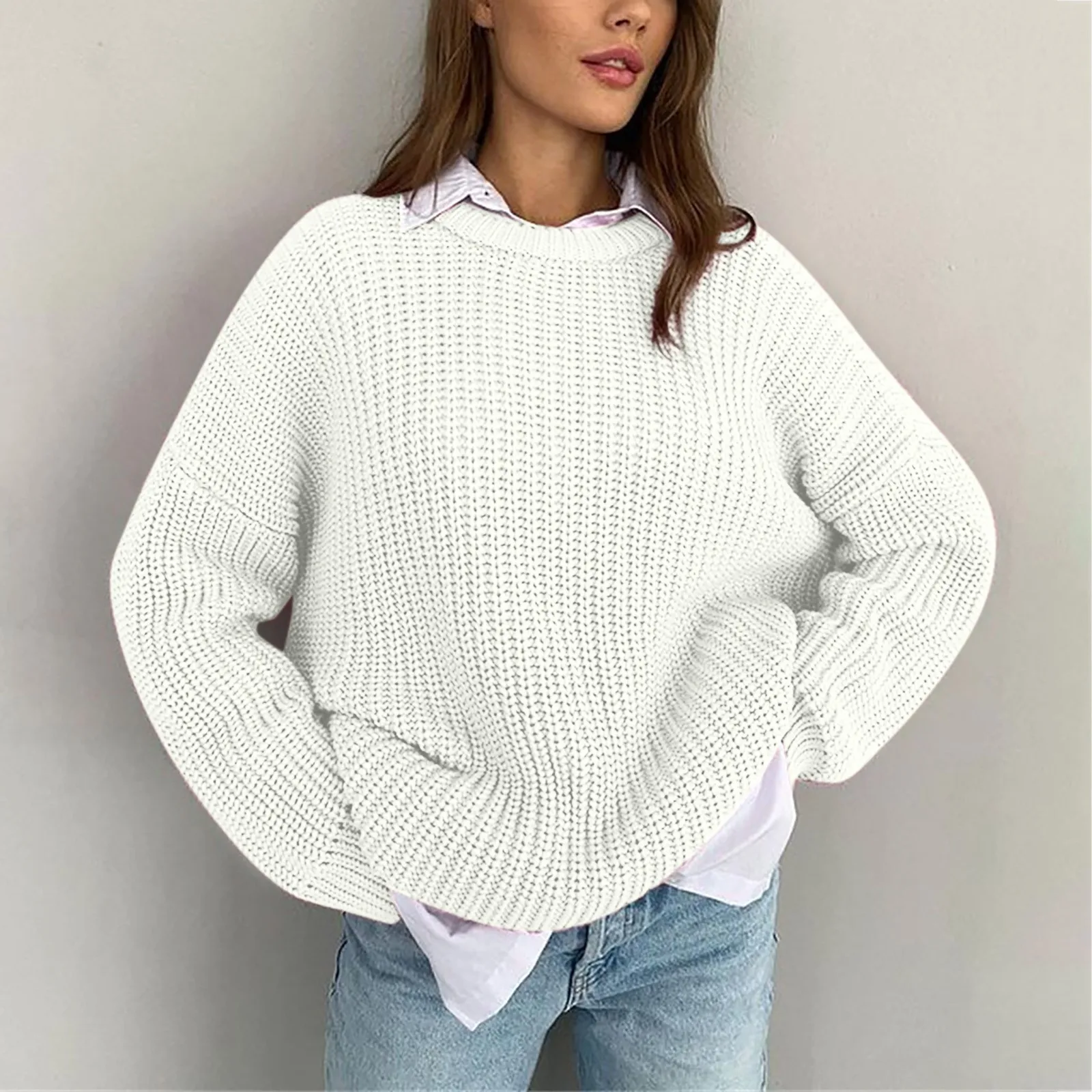 Herfst Winter Effen Kasjmier Trui Vrouwen Pullovers 2023 Losse O-Hals Vleermuis Mouw Dikke Gebreide Blouse Casual Vrouwen Trui Tops