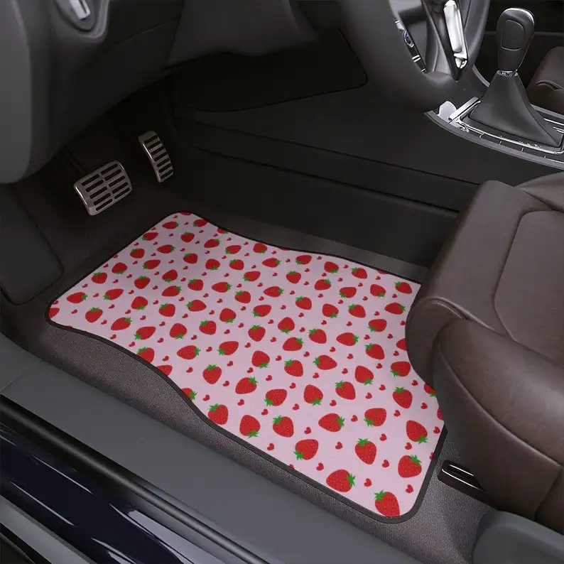 

Kawaii Cottage Core Pink Strawberry Car Floor Mats, 1pc