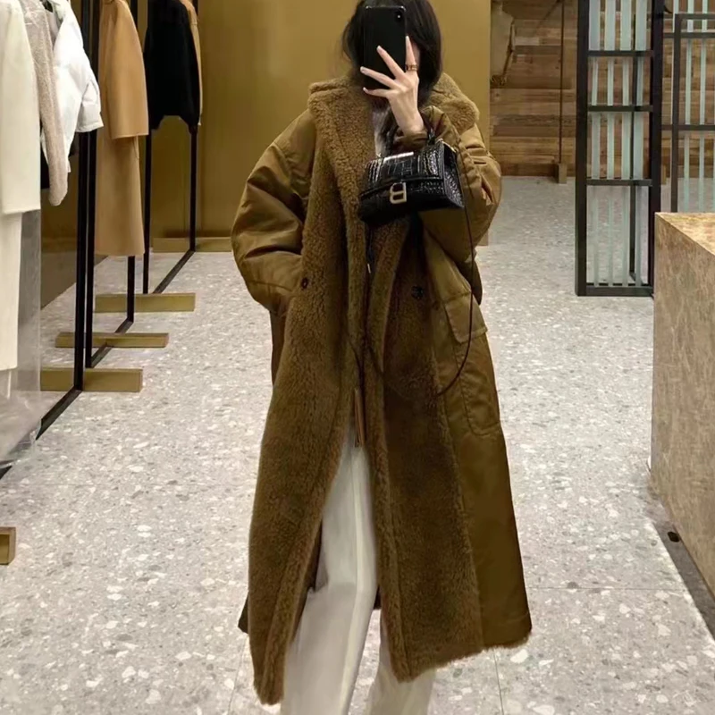 Women Coat Winter New Arrival 26% Real Sheep Wool Jacket 62%Alpaca 12%Silk Long Clothes 1951 Pattern Thick Warm High Quality