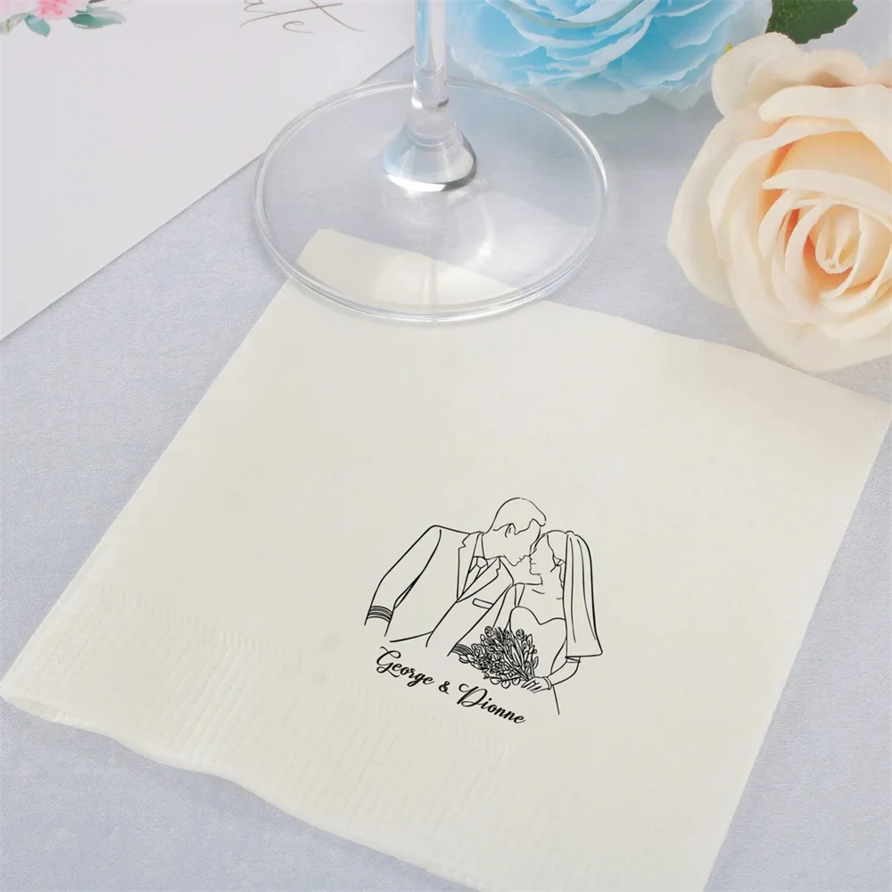 50PCS Personalized Wedding Napkins，Custom Cocktail Napkins，Party Napkins，Customize Names & Date or any other message