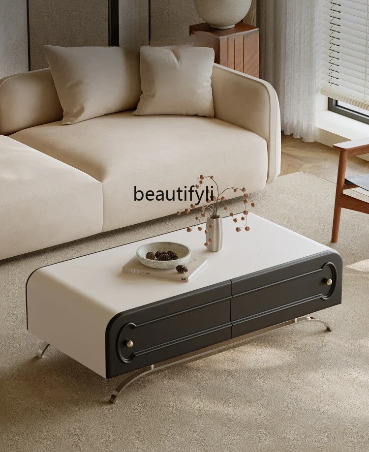 

Italian minimalist rectangular coffee table paint stainless steel light luxury high-end living room