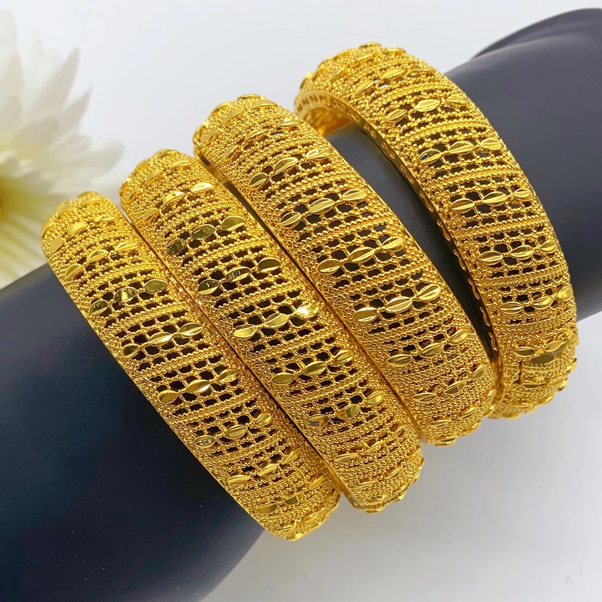 Luxury Dubai 24K Gold Plated Bangles For Women Indian African Charm Bracelets Wedding Ethiopian Arabic Hand Jewelry Party Gifts