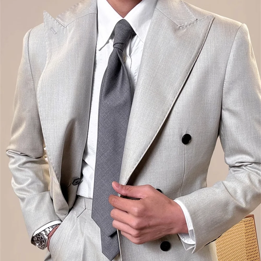 Double Breasted Casual Suit Jacket Wedding Business Dress Coat Social Banquet Tuxedo Costume 2024 Fall British Style Men Blazers