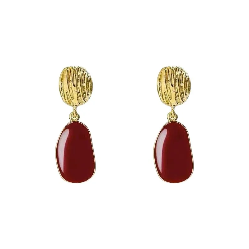 925 Silver Needle Korean Fashion Wine Red Drop Earrings For Women Jewelry 2026 Trending New Vintage Irregular Earrings A220