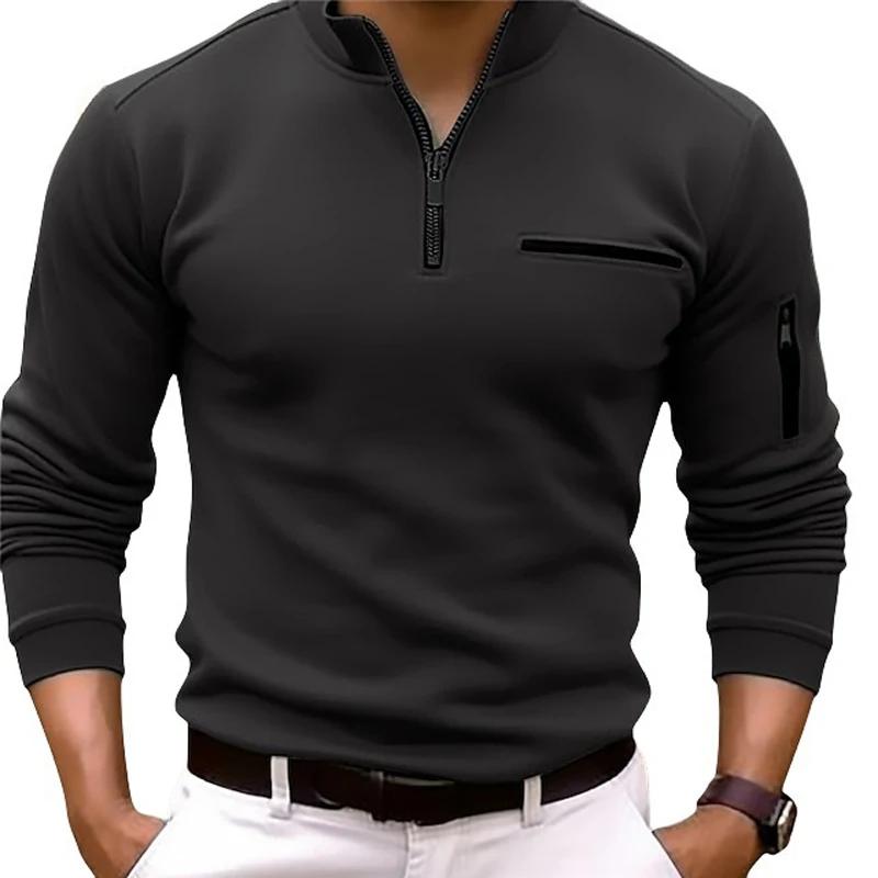 Fashion Brand Luxury Men Zipper Polo Shirt Mens Golf Sport Slim Fit Casual Plain Korean Solid Color Long Sleeve Tops Clothing