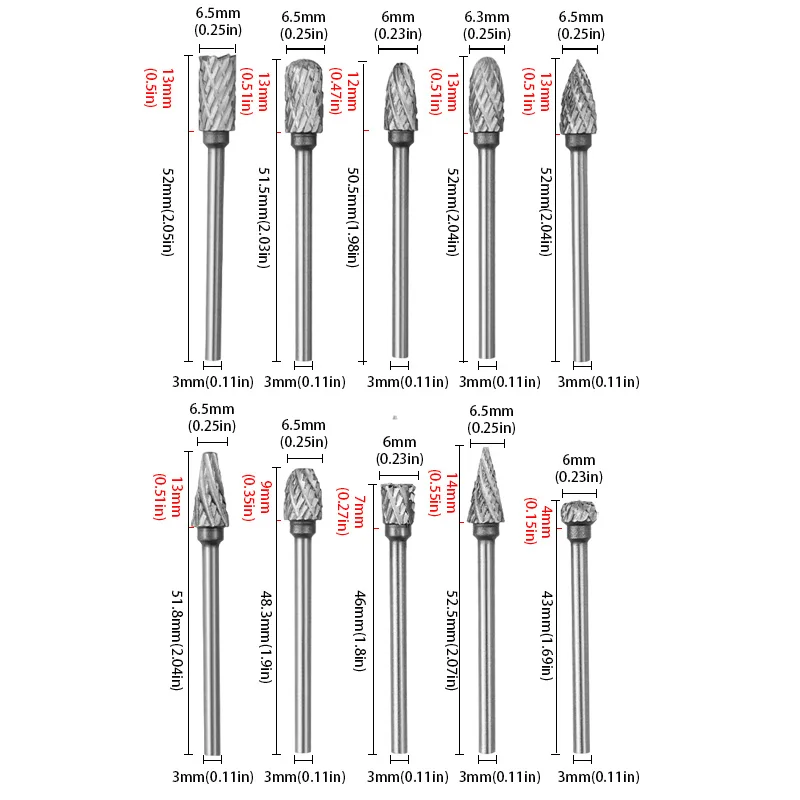 3x6mm rebarbas de carboneto de tungstênio rotativo morrer moedor bit escultura corte duplo metal diamante moagem ferramentas abrasivas