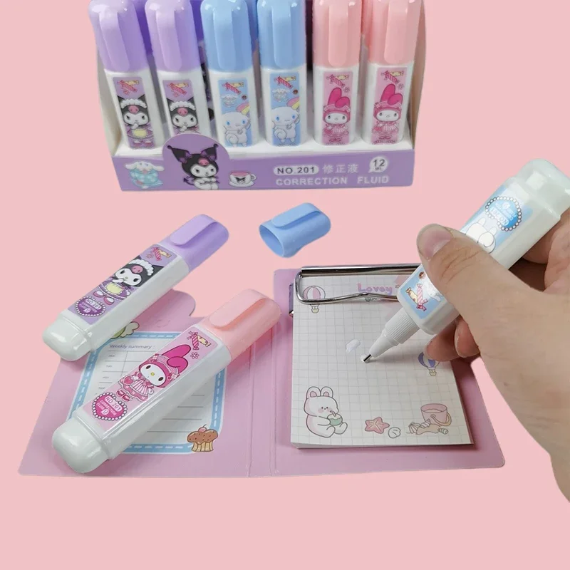 12/24pcs Sanrio Correction Fluid My Melody Kuromi Cinnamoroll Student White Correction Corrector Tape School Supplies Stationery