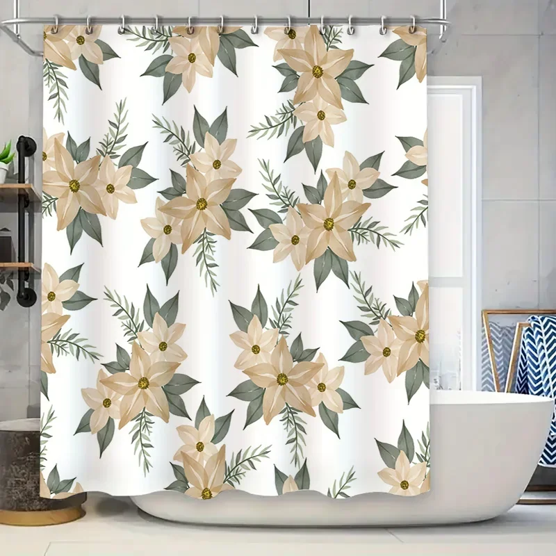 Cortina de ducha con estampado Floral moderno, decoración de baño impermeable, color melocotón, rosa, blanco, verde, 180x274cm, cortinas de ducha con patrón de flores para el hogar D