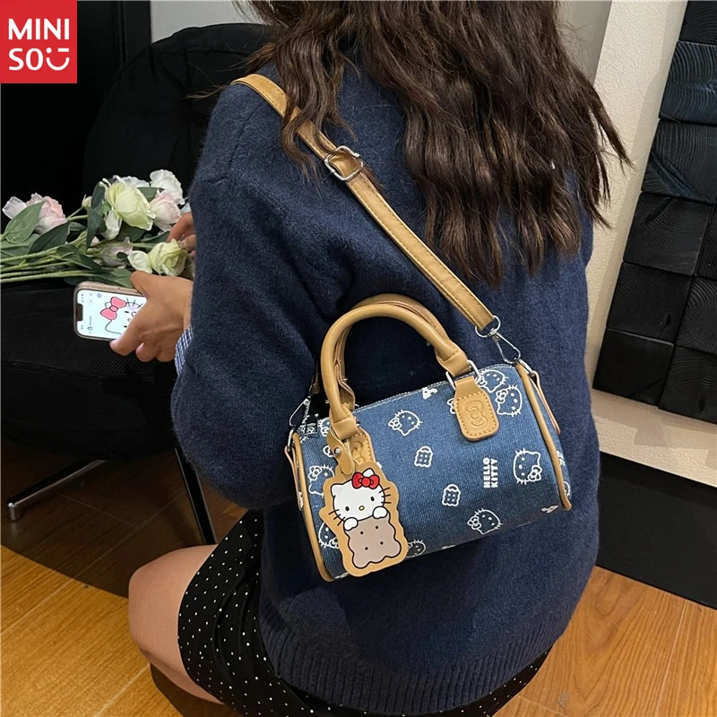 

Miniso Hello Kitty Denim Bowling Bag, Cute Retro Shoulder & Hand Carry Purse
