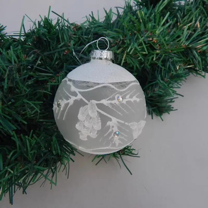 12pcs/pack Diameter=8cm Frosty Series Hand Painting Glass Ball Home Decoration Christmas Day Tree Pendant Hanging Ornament