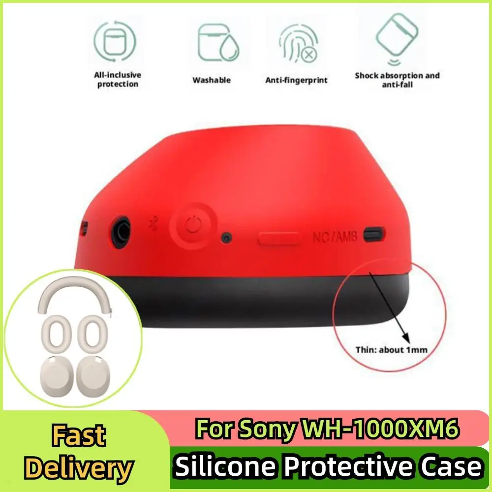  for sony WH-1000XM6 Silicone Protective Case Washable Headband Protective Case Soft Sponge Ear Pads With Buckle Earpad Cushion