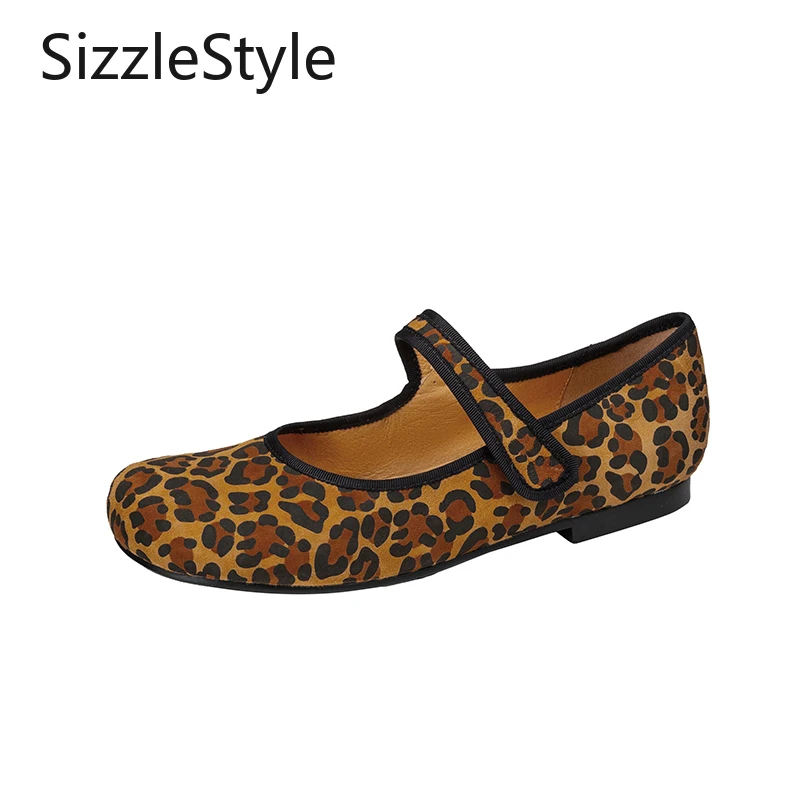 

Premium Suede Mary Jane Flats 1cm Flat Heel Round Toe Single Buckle Black Coffee Leopard Print Women Casual