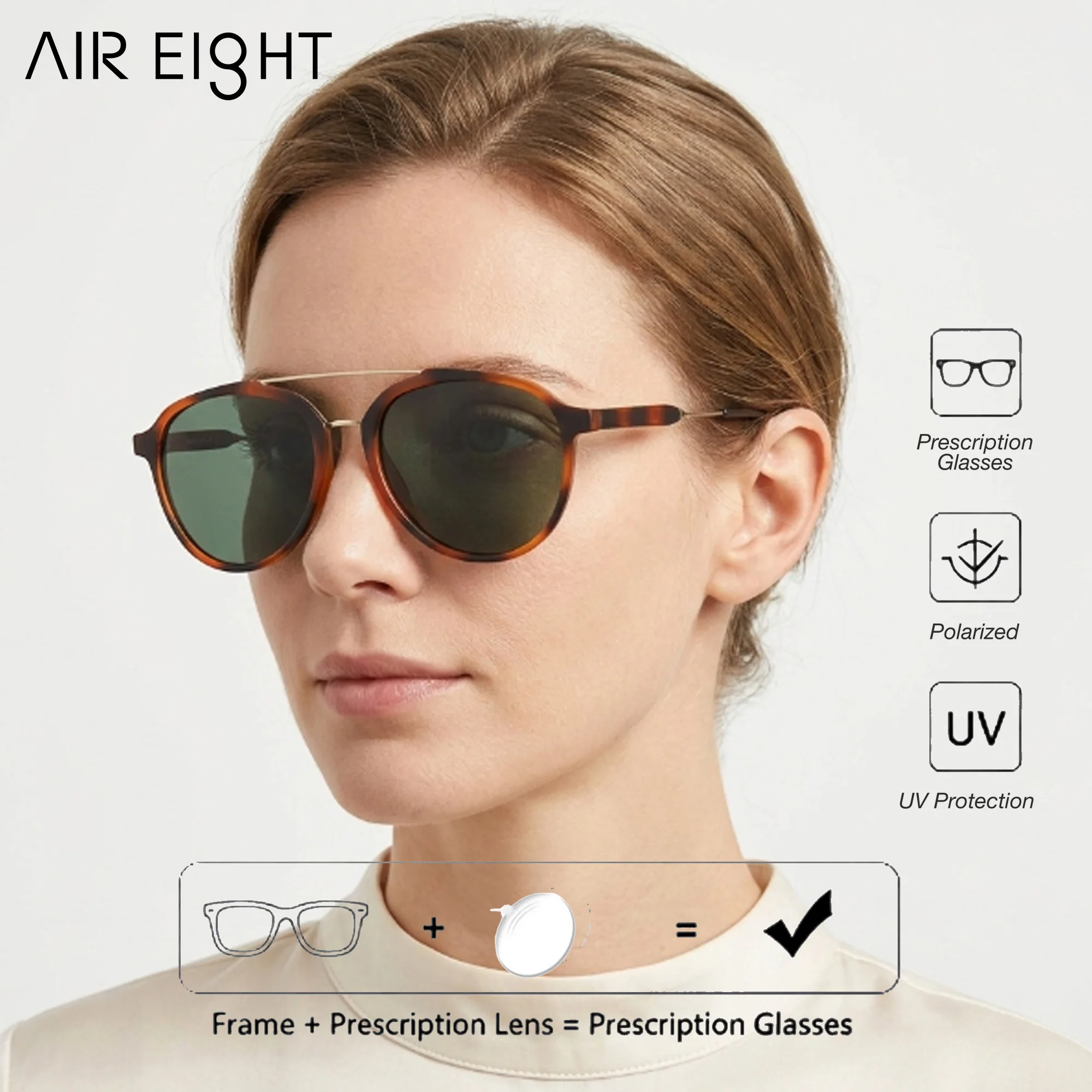 AIR EIGHT Aviator Plastic Unisex Prescription Sunglasses Polarized UV400 Progressive Lenses Outdoor Eyewear