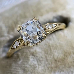 Huitan Luxury Princess Square Cubic Zirconia Wedding Rings for Women Gold Color Band Engagement Proposal Rings Fashion Jewelry