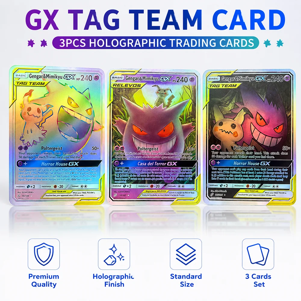 Tarjetas Coleccionables de Anime PTCG Serie Gengar, Edición en Inglés, DIY 186/165 Hp 240, Gengar y Mimikyu Poltergeist Gx, Tarjetas Flash Coleccionables, Regalos