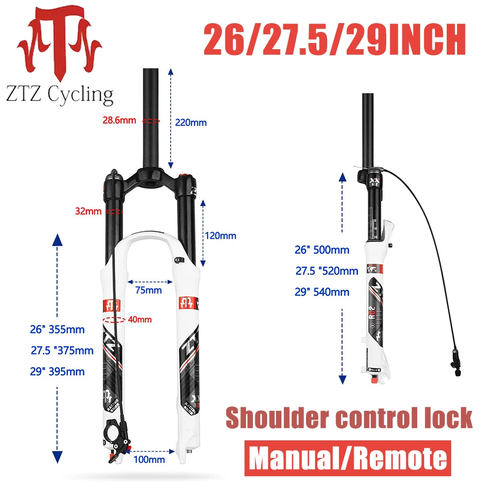 ZTZ MTB Air Suspension Fork 26/27.5/29 Inch Mountain Bike Rebound Adjust Manual/Remote Lockout XC/AM Mountain Bike Front Fork