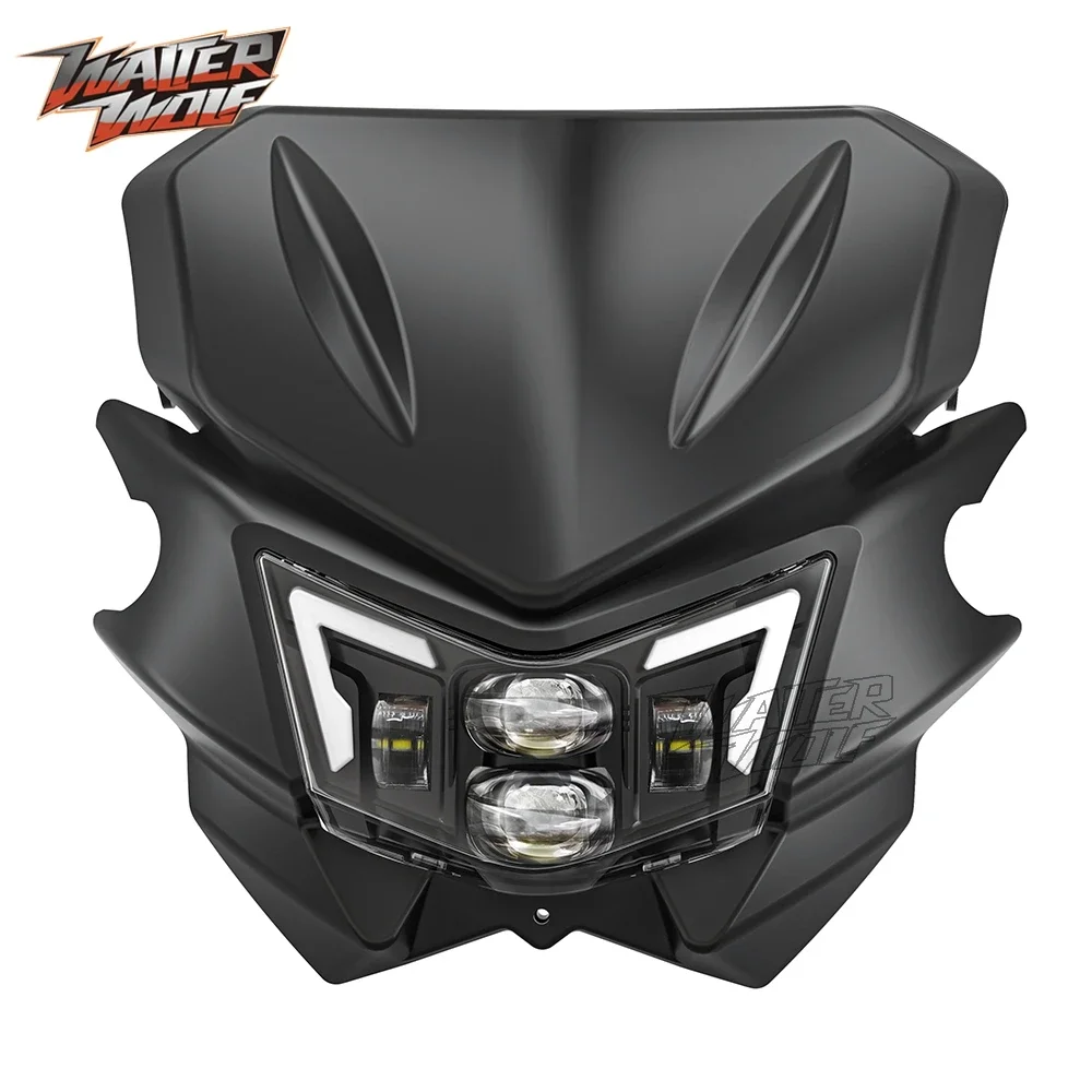 Dirt Bike Motocross E4 LED Headlight Assembly Fairing For Kawasaki D-Tracker 125 250 150 KLX125 KLX150 KLX250 KLX300 2008-2023