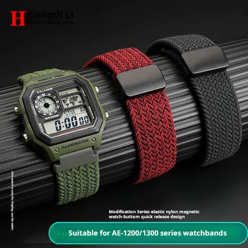 Correa de nailon elástica para reloj Casio A158 A168 f91w AE-1200WHD/A159/A169 AE1200, correa de reloj con hebilla magnética, pulsera de liberación rápida