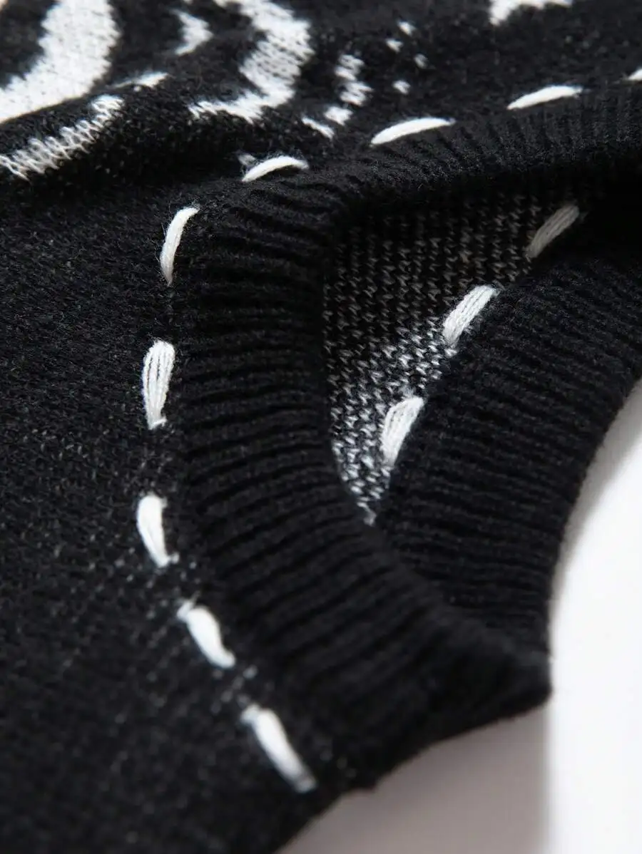 

Mens Sleeveless Knit Vest With Distressed Graphic Pattern Casual Style