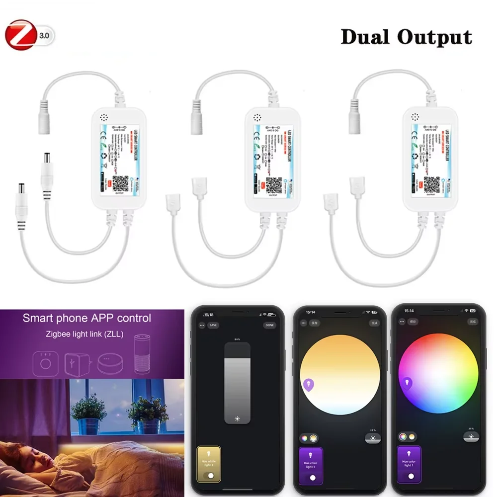 Zigbee 3.0 Led Controller DC5V 12V 24V Dual Outport CCT/RGB/RGBWW/RGBCCT Led Strip Light Dimmer Smart Zigbee for SmartThing