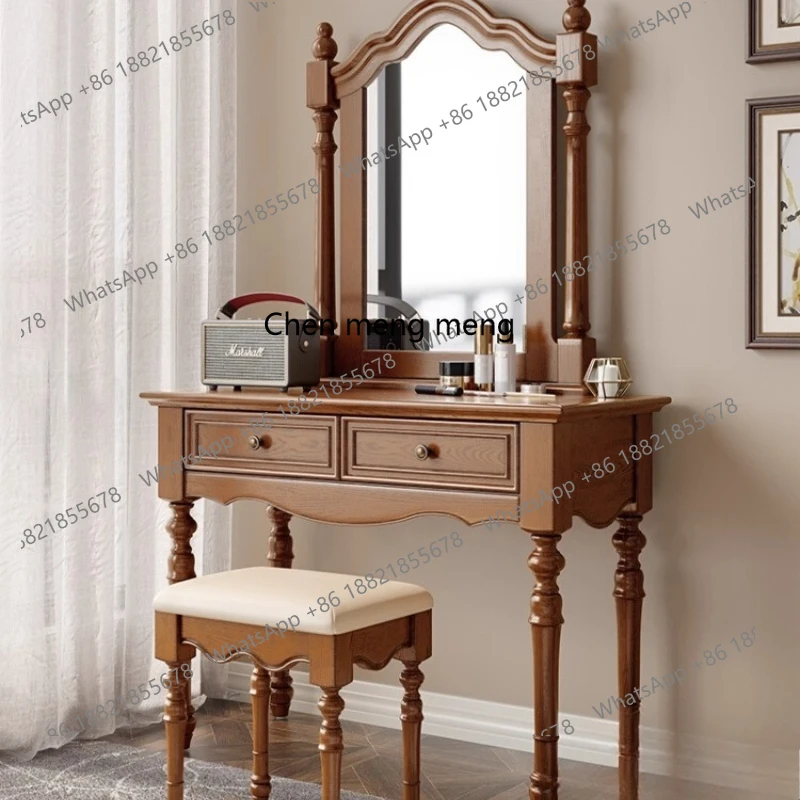 

American-style Dressing Table Bedroom Makeup Table Dressing Stool Bedroom White Wax Wood Furniture