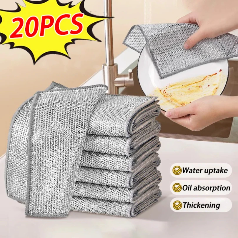 20/1pcs Magic Cleaning Cloth Thickened Double -sided Metal Steel Wire Rags Kitchen Dish Pot Washdishing Cloths Towel Clean Tools