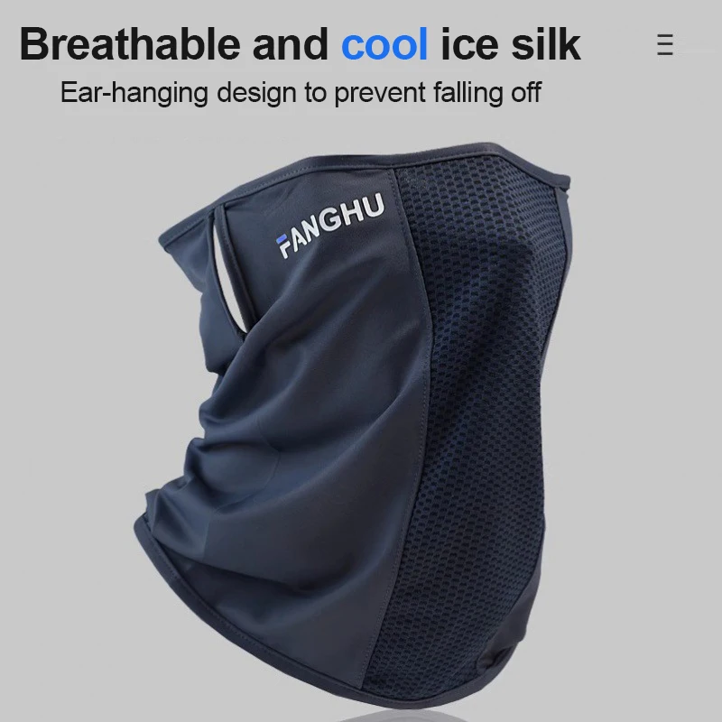 

Ice Silk Face Mask UV Protection Outdoor Cycling Ear-Hanging Neck Gaiter Breathable Mesh Summer Fishing Hiking Face Covering