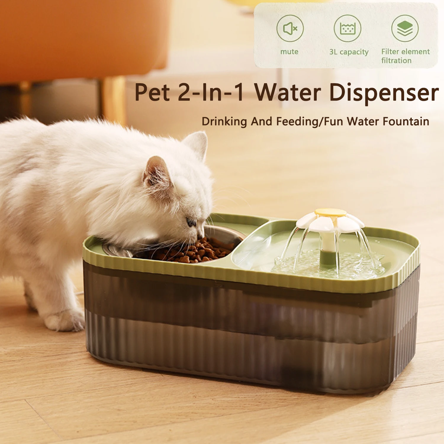 Electric Drinking Water Elevator With Stainless Steel Food Bowl,Super Quiet Automatic Feeding & Watering Supplies For Cats &