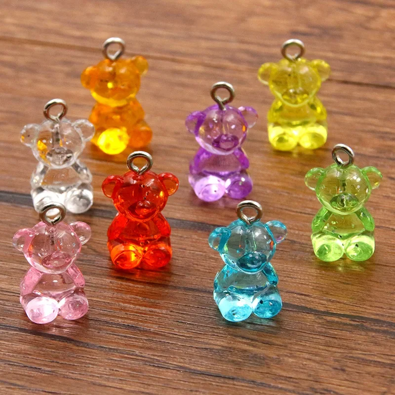 5Pcs Acrylic Resin Transparent Glitter Powder 3D Bear Earring Charms Diy Findings Keychain Bracelets Pendant For Jewelry Making