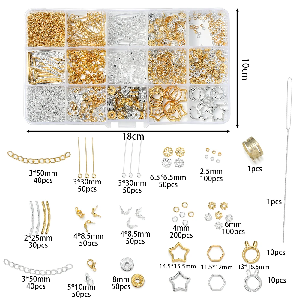 1027pcs/Set Lobster Clasp Beads Cap 9 Pins Rhinestone Beads CCB Bead Frame with Needle Kit for DIY Bracelet  Jewelry Making image 2