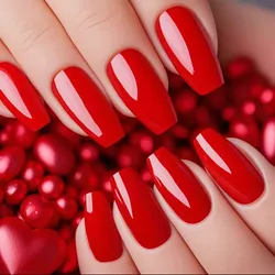 24Pcs Christmas Red Press On False Nails With Adhesive Short Ballerina Coffin Fake Nails DIY Full Cover Tips Manicure Tool