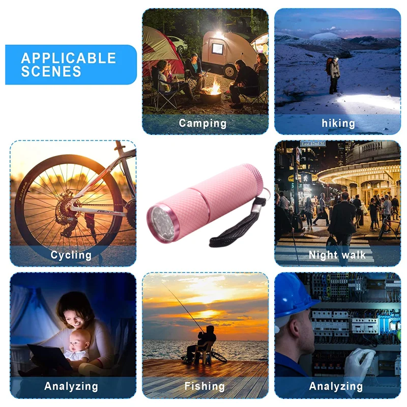 Mini Torch 9 LED Flashlight Battery Powered Ultra-bright Small Night Lamp for Hiking Fishing Ultralight Outdoor Camping Light