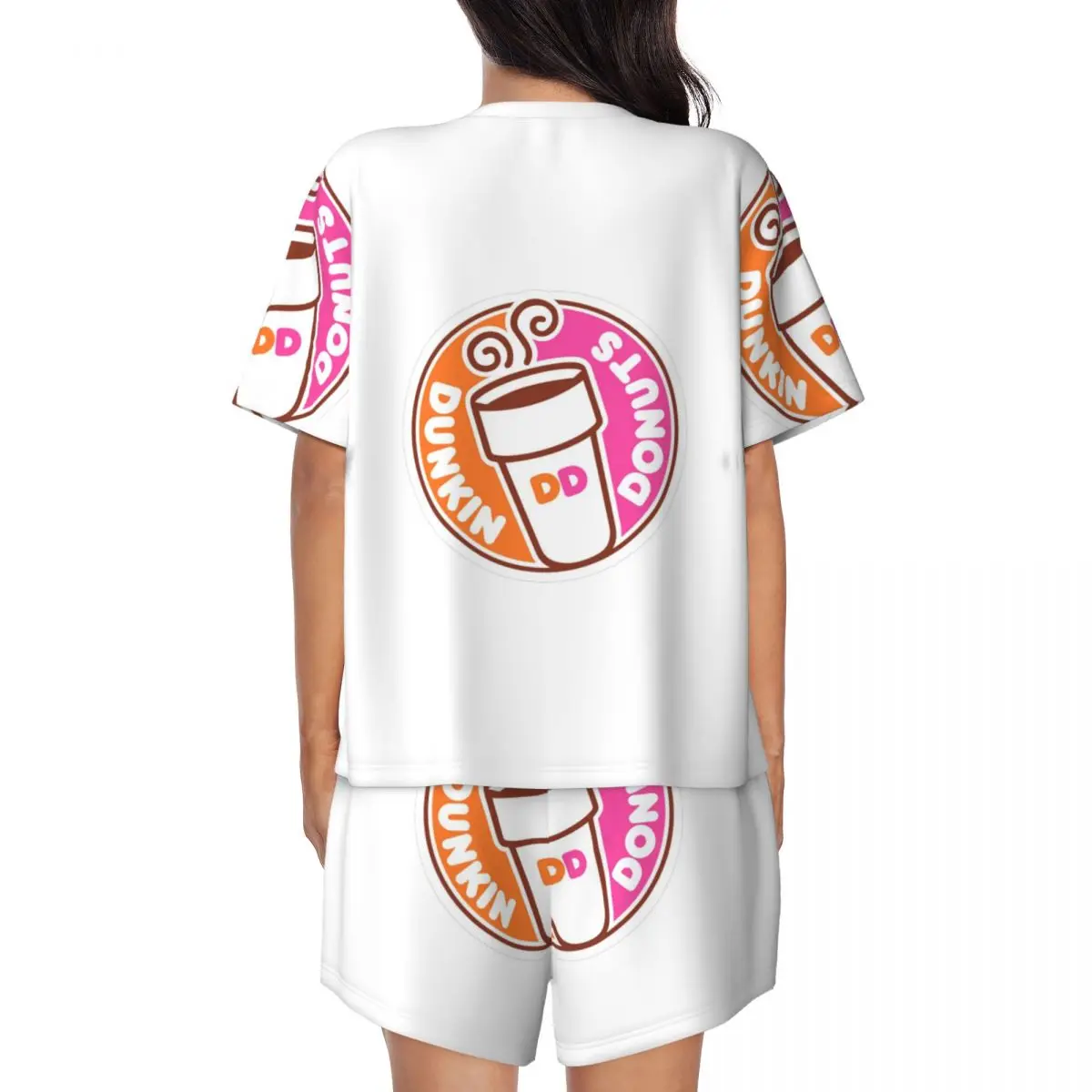 Dunkin Donuts Round Neck Short Sleeves Nightdress for Sleeping Sleepshirts Women Loose Pajama Set Short Pants