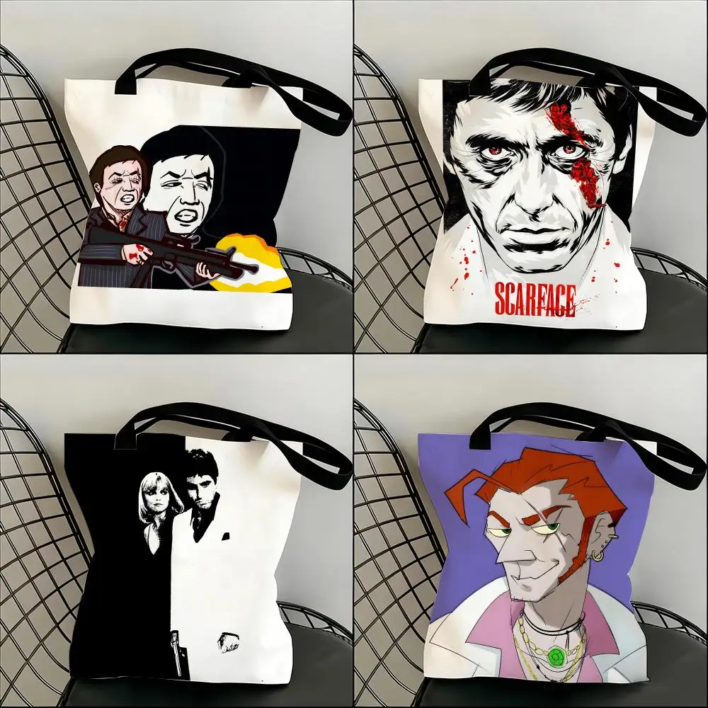 

Movie S-Scarface Classic Vintage Cute Storage Bags Lightweight Canvas Shoulder Shopper Fashionable Eco Multi Use Tote with Large