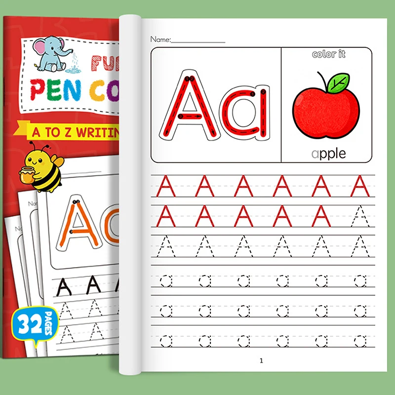 Children's Alphabet Practice Books A-Z with Writing And Drawing Activities Illustration Book for Learning Writing
