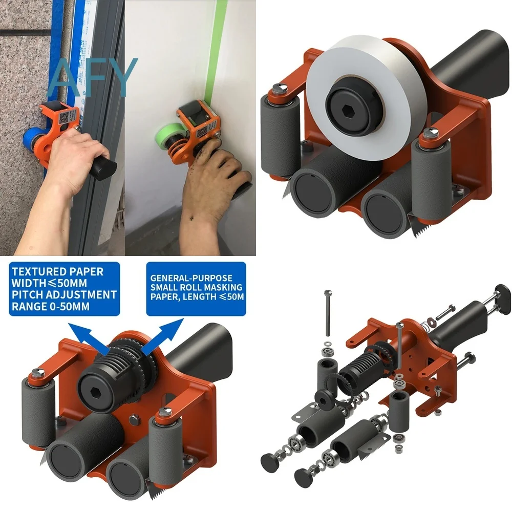Manual Masking Paper Applicator for Painters with Glue Dispenser and Corner Detailing Tool for Interior Trim and Color
