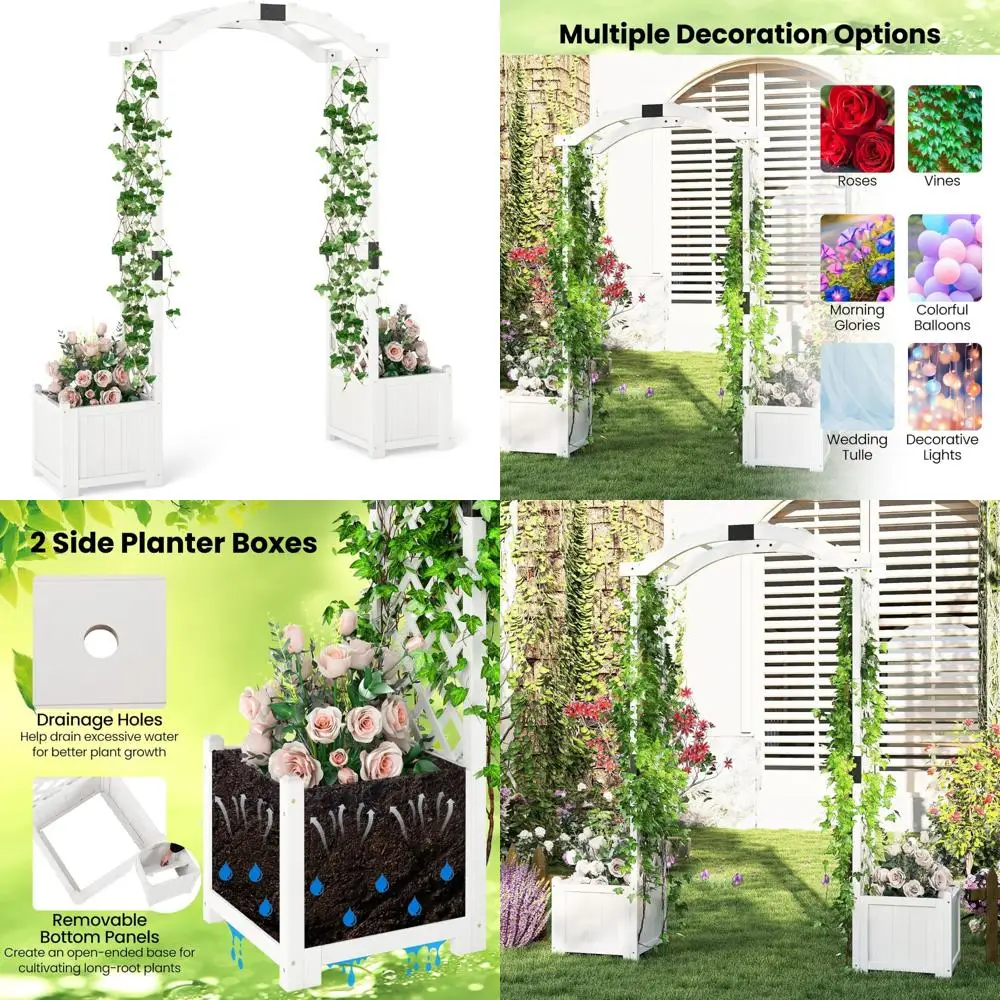 

Wooden Outdoor Wedding Arbor with Planter Boxes and Trellis for Climbing Plants, Vines, Vegetables, and Herbs